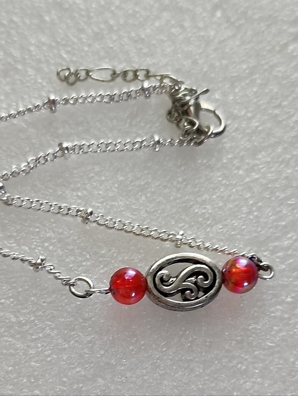 Hand Crafted Silver Bracelet / Anklets with Red Bead Accents